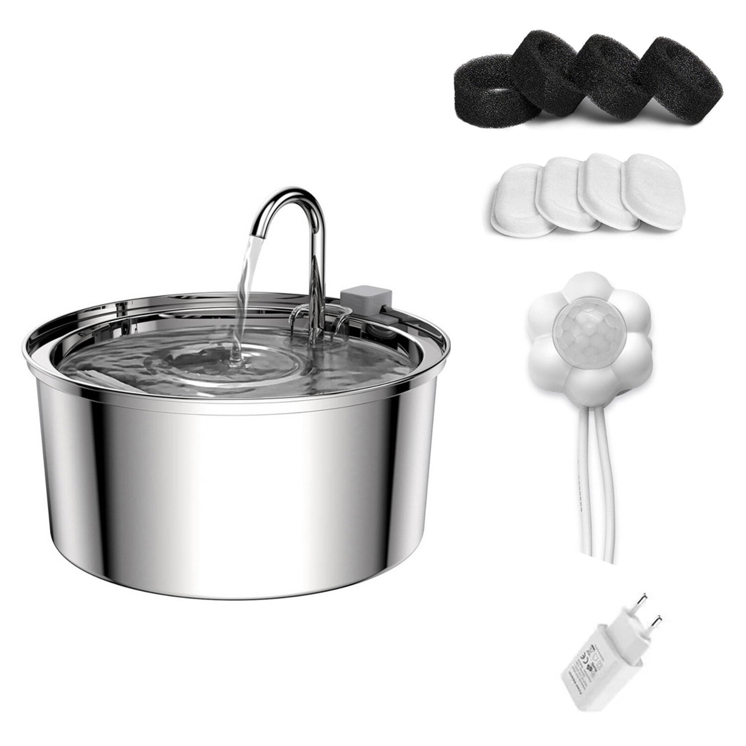 Cat Water Fountain Stainless Steel Pet Water Fountains Indoor Metal Automatic Cat Dog Waterer Bowls Faucet Bottle Watering Pets 24 7 Running Water Dispenser for Drinking Ultra Quiet Pump with Filters ...