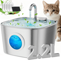 Cat Water Fountain Stainless Steel, YUWENUS 78oz/2.2L Pet Fountain with Water Level Window Automatic Water Dispenser with 4 Replacement Filters for Cats, Dogs