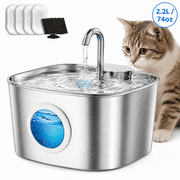 Cat Water Fountain Stainless Steel, YUWENUS 78oz/2.2L Pet Fountain with Water Level Window Automatic Water Dispenser with 4 Replacement Filters for Cats, Dogs