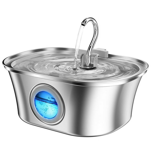 Cat Water Fountain with Water Level Window,Stainless Steel Automatic Pet Water Fountain,Dog Water Dispenser,US Plug