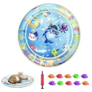 Cat Water Mat for Cats, Interactive Cat Enrichment Toys for Indoor Cats, Upgrade Thickened & 25.6 in Widen Water Sensory Play Mat for Cats with 10 Floating Fish and 1 Inflator
