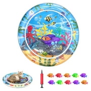 Cat Water Mat for Cats, Interactive Cat Enrichment Toys for Indoor Cats, Upgrade Thickened & 25.6 Inch Widen Cat Water Sensory Play Mat for Cats with 10 Floating Fish and 1 Inflator