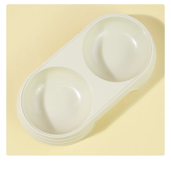Cat and Water Sculpted Piece Set, 9 X 4.5 X 1.5 Inch Elevated Pet Feeding Station for Kitten Puppy Small Dogs, Spill Proof Dual Dish Feeder, Beige 1 Pack