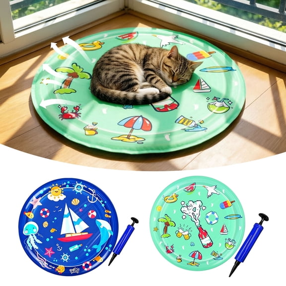 Cat Water Sensory Play Mat Upgraded Thickened PVC Leak Proof Scratch Resistant 25.6" Interactive Cooling Pad for Indoor Cats Boredom Relief Daily Exercise