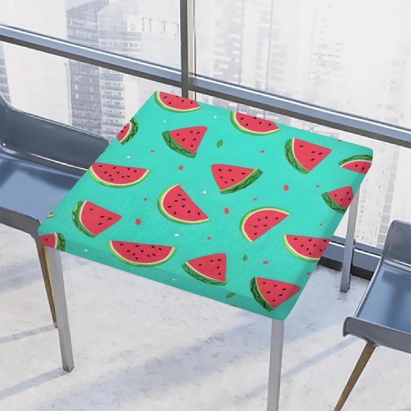 Cat Watermelon Square Fitted Table Cover Elastic Tablecloth Reusable Waterproof Fabric Table Cloth for Dining Kitchen Party Indoor Outdoor, 46X46 Inch
