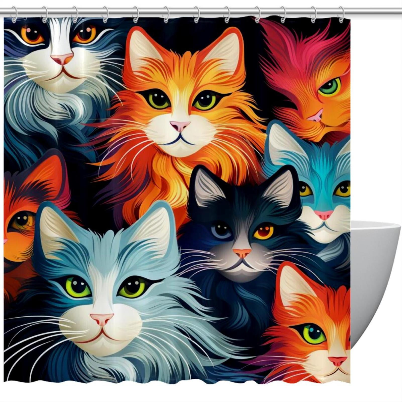 Cat Waterproof Bathroom Curtains Shower Curtain Set with Hook Printed