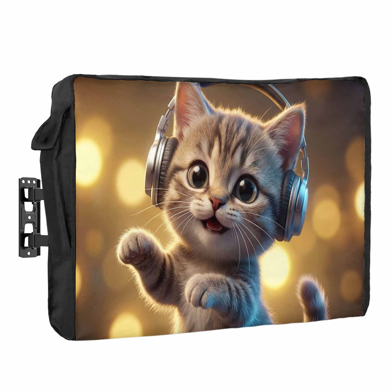 Cat Waterproof Outdoor TV Cover, Abstract Headphone Cat Shiny Light ...