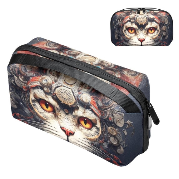 Cat Waterproof Oxford Cloth Hard Drive Case with Charger Pouch, PC Case, Small Travel Electronic Organizer, and Cord Organizer Travel - 5.9x9.44x3.14 in