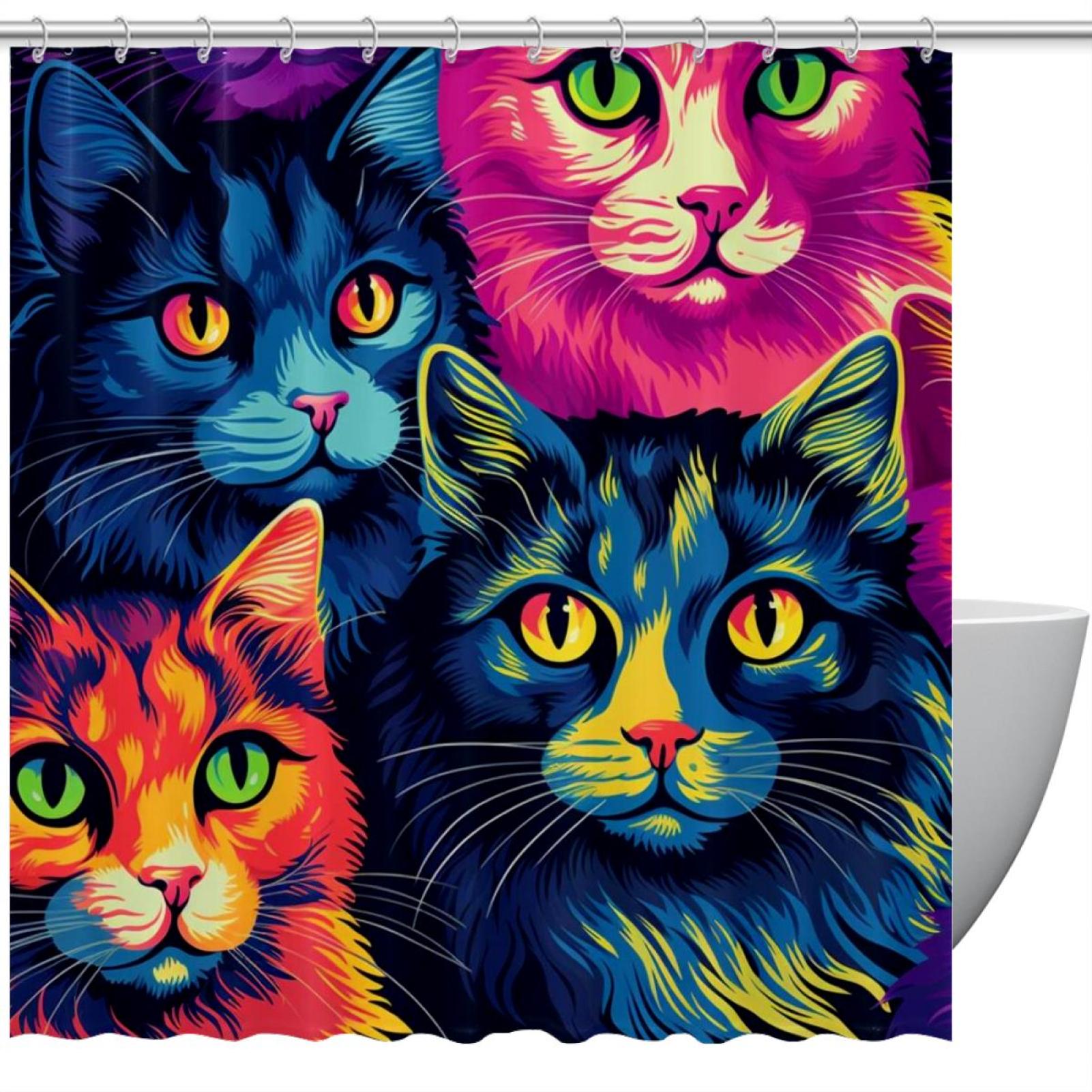 Cat Waterproof Printed Bathroom Shower Curtain Sets with Hooks