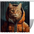 Cat Waterproof Shower Curtain Set with Hooks Printed Bathroom
