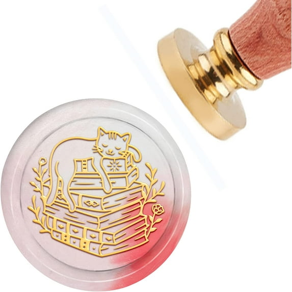 Cat Wax Seal Stamp Books Vintage Sealing Wax Stamps 30mm Removable Brass Head Sealing Stamp with Wooden Handle for Wedding Invitation Graduation Valentine's Day Christmas Thanksgiving