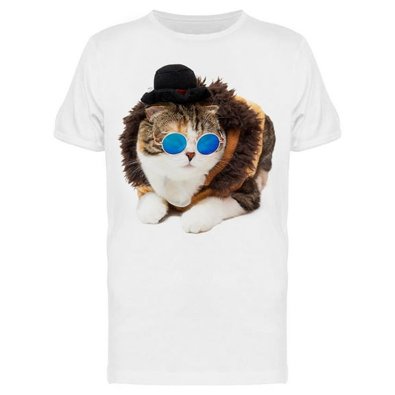 Cat Wearing Coat,Hat And Glasses T-Shirt Men -Image by Shutterstock Men T-Shirt, Male Small