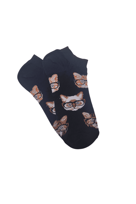 Cat Wearing Glasses Patterned Ankle Socks (Adult Large - Men's Shoe Sizes 8-12)
