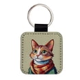 thumbnail image 1 of Cat Wearing Scarf Faux Leather Square Keychain, 1 of 7