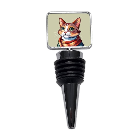 Cat Wearing Scarf Wine Bottle Stopper Cap Plug