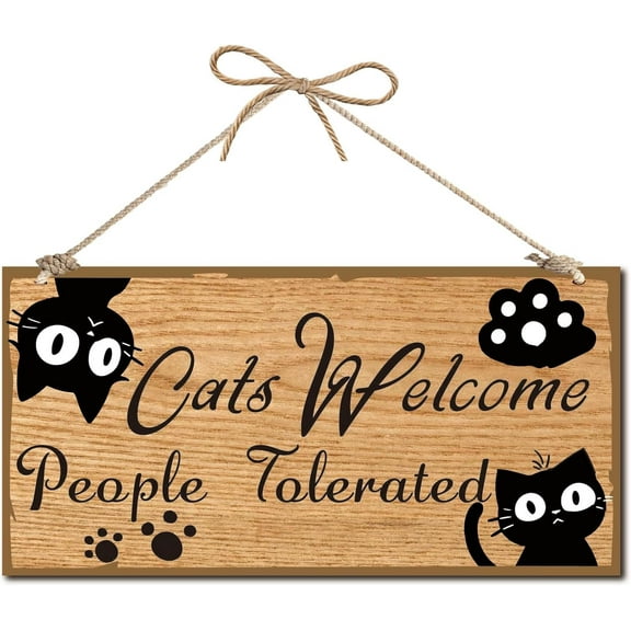 Cat Welcome Sign Wooden Plaque Sign Black Cat Wall Decor Kitty Footprint Wooden Hanging Wall Sign Rustic Door Sign