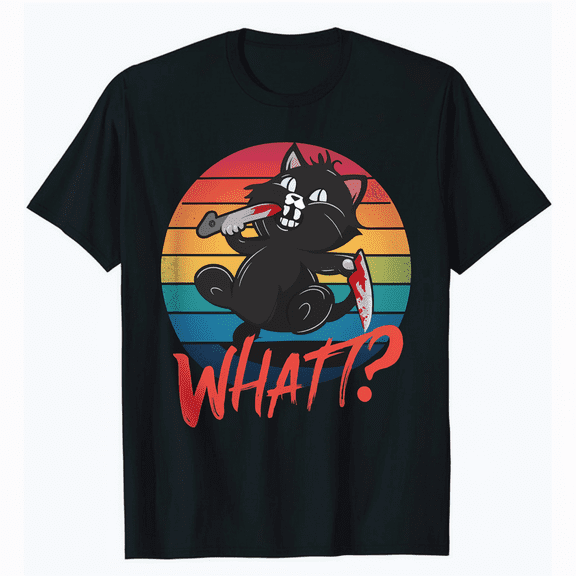Cat What Funny Black Cat Murderous Cat With Knife Apparel T-Shirt