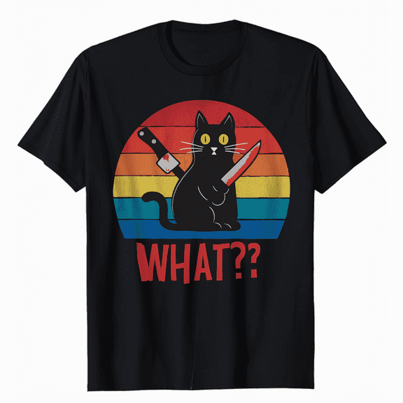 Cat What? Funny Black Cat Shirt, Murderous Cat With Knife T-Shirt