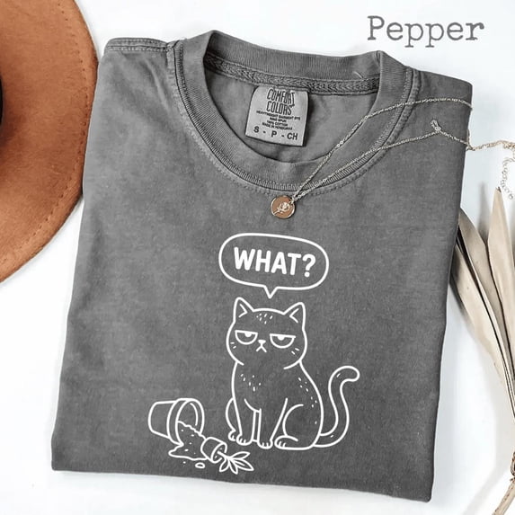 Cat What? Funny Tipped Over Potted Pot T-Shirt, Cat Lover Gift, Cute ...