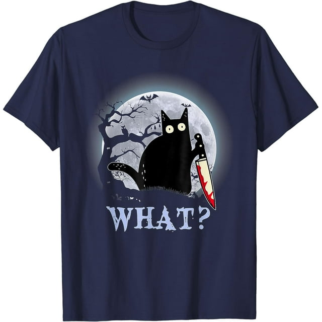 Cat What Murderous Black Cat With Knife Halloween Costume TShirt