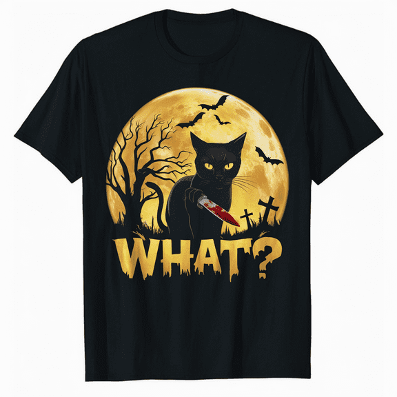 Cat What Murderous Cat With Knife Halloween T-Shirt