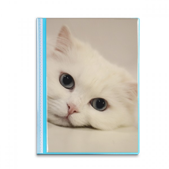 Cat White Kitty Pet Animal Relax Book Sheet Protectors Portfolio Binder Folder