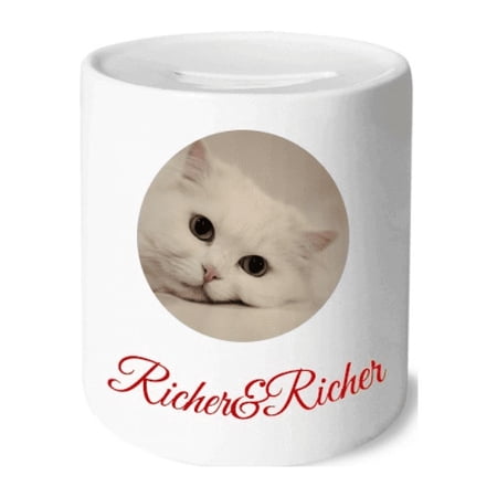 Cat White Kitty Pet Animal Relax Rich and Rich Bank Saving Box Coin
