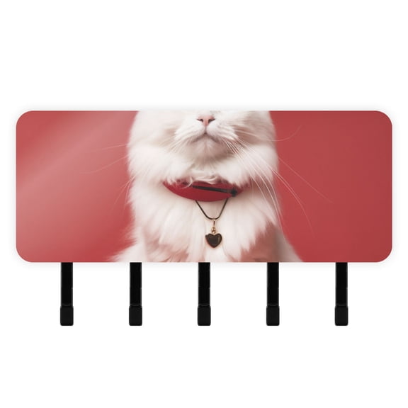 Cat White Mail Holder Organizer Wall Mount with Shelf Key Holder Key Rack with 5 Key Hooks for Wall Decorative
