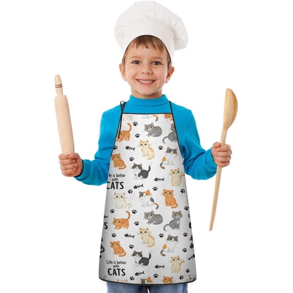 Apron Patern Cat White Pattern Kids Waterproof Apron, Painting Smock with Adjustable ...