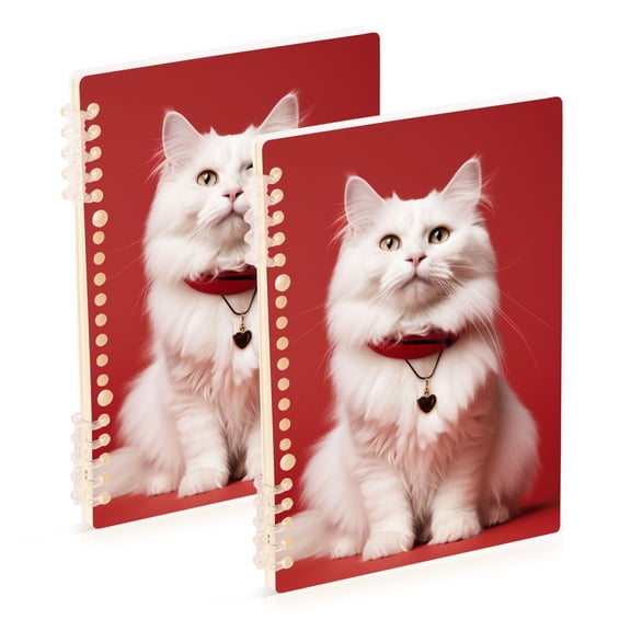 Cat White Ring Binder Notebook Journey Note Diary College Ruled Spiral Notebook Study Loose Leaf Paper A5 60 Pages