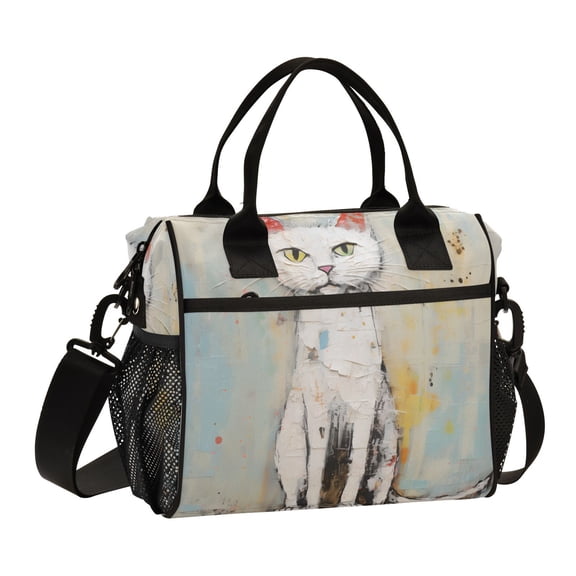 Cat White in Blue Wall Cooler Bag Lunch Bag Soft Cooler Cooling Tote Insulated Lunch Box for Adult Men Women