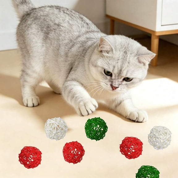 Cat Wicker Rattan Ball Toys Multicolor Handmade Interactive Chase Play Balls 30 Pack