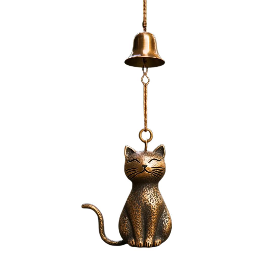Carillon à Vent Chat - Décoration Jardin, Bronze Vieilli - 20cm - Son Doux Et Apaisant - Cadeau Pour Amoureux Des Chats