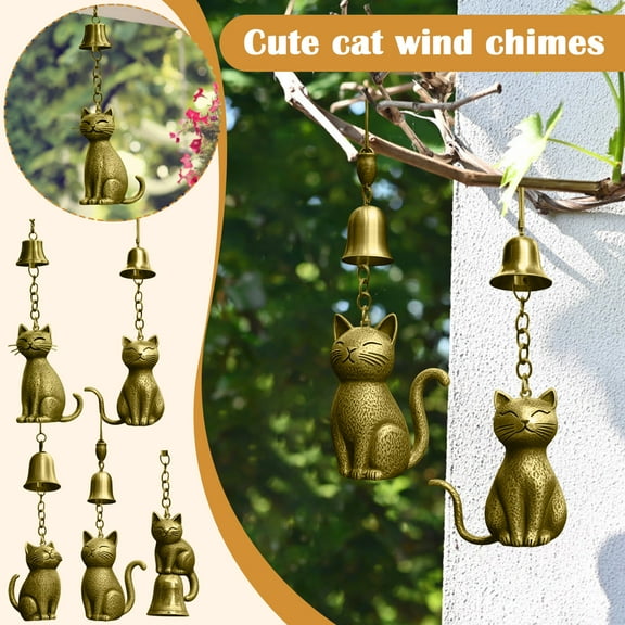 Cat Wind Chime Unique Cat Garden Decor Outdoor Cat Statue Themed Gifts Wind Chimes for Cat Lovers Women Hanging Memorial Ornaments Windchimes Bell Outside Yard Home Porch Decorations