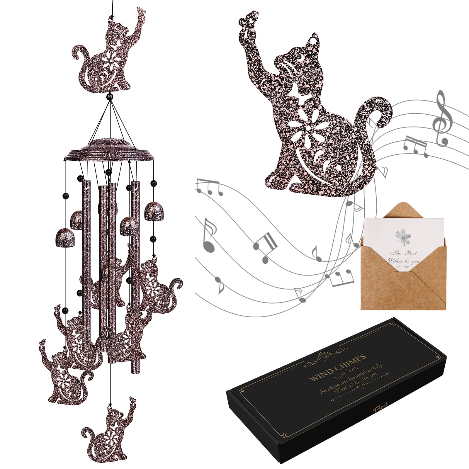 Cat Wind Chimes for Outdoor, 35" Unique Wind Chime Gifts for Women