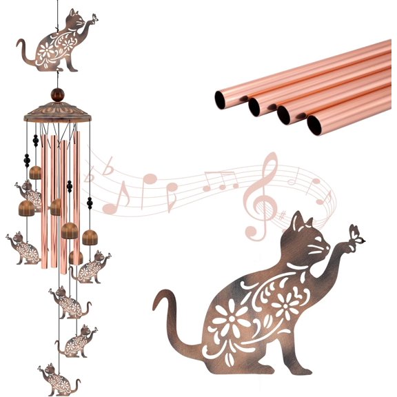 Cat Wind Chimes for Outside, 35'' Metal Cat WindChimes Gifts for Women/Men, Decoration for Outdoor, Home, Garden, Patio, Backyard