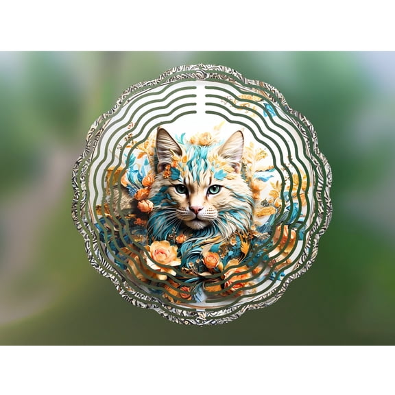 Cat Wind Spinner 10 Inch Metal Double-Sided Rotating Wind Spinner - 3D Effect for Garden Outdoor Decor, Patio Yard Art, Durable Aluminum, Rotating