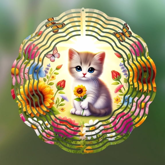 Cat Wind Spinner 10 Inch Metal Double-Sided Rotating Wind Spinner - Vibrant Design for Garden Outdoor Decor, Patio Yard Art, Durable Aluminum, Rotating