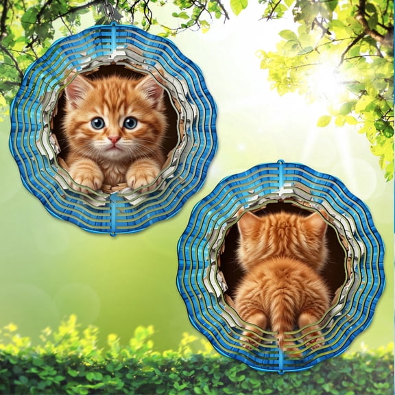 Cat Wind Spinner 10 Inch Metal Double-Sided Rotating Wind Spinner - Vibrant Design for Garden Outdoor Decor, Patio Yard Art, Durable Aluminum, Rotating