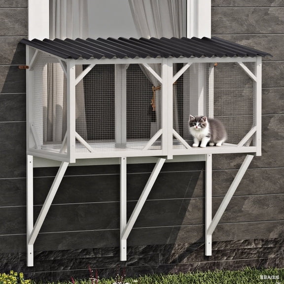 AuraLane 43.3" Cat Window Box,Catio Outdoor Cat Enclosure for Sunbathing,Napping & Viewing,Window Perch for Large Cats