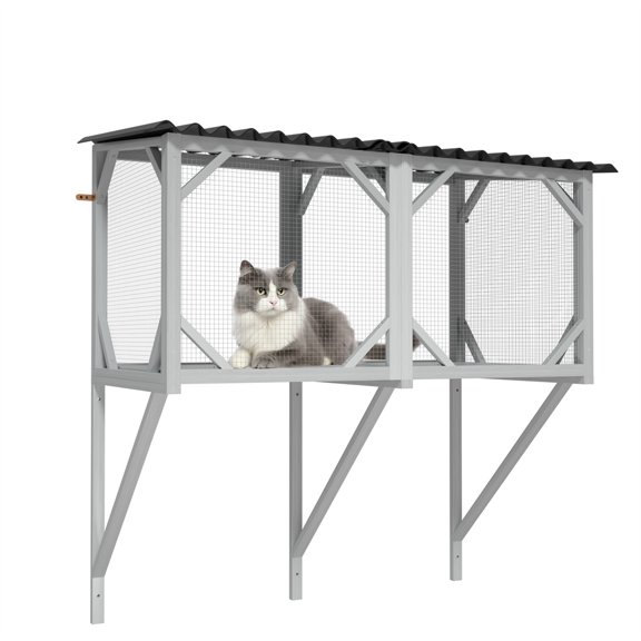 Cat Window Box, 43.3" Catio Outdoor Cat Enclosure for Sunbathing, Napping & Viewing, Window Perch for Large Indoor Cats - All Weather Use, Cat Cage