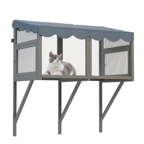 Cat Window Box Enclosure for Indoor Cats, Expandable Wooden Catio Perch House with Secure Screens, Outdoor Haven for Kittens & Pets