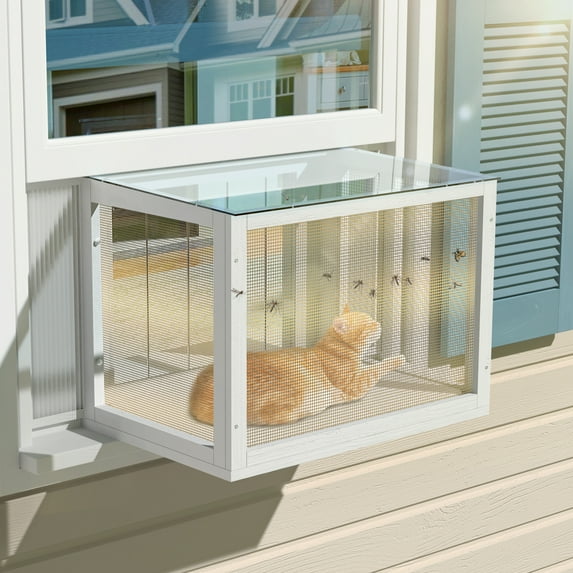 Cat Window Box,Window Catio Fits Double Hung Windows 24" to 39.5" Wide Mosquito Proof