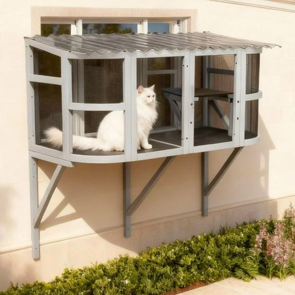Cat Window Box with Perch - Waterproof Window Catio Enclosure for Indoor Cats