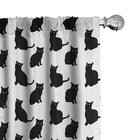 Ambesonne Cat Window Curtains, Playful Black Kittens, Each 28" W x 84" L, Black White