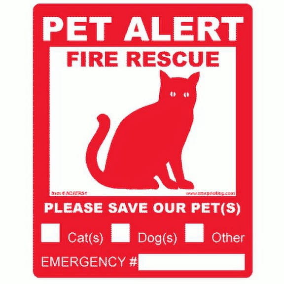 Cat Window Decal Alert, Cat Fire Rescue Label, 5" x 4". 4 Weatherproof Stickers on White Gloss with Red Ink. Free Shipping.