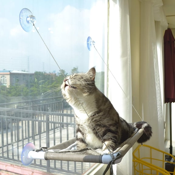Cat Window Hammock  Mess-Free Waterproof Cats Window Perch for Large Cats, Strong Suction Cup Hammock with Flannel Cover, Indoor Cat Seat, Beige