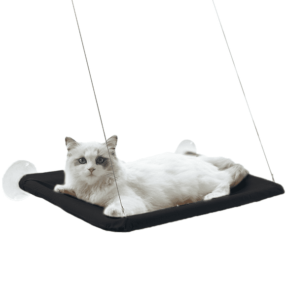 Cat Window Hammock Perch Cat Safety Sunny Bed with Durable Heavy Duty Suction Cups Resting Sunny Window Seat for Indoor Cats Sleeping Space Saving Window Mounted Cat Bed - black