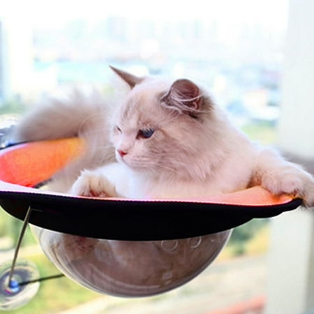 Cat Window Hammock Space Hanging Nest Cat Seat Window Mounted Cat Bed Cat Shelf Suction Window Perch for Napping Overlooking Orange