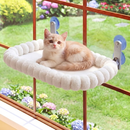 Cat Window Perch, Cordless Cat Hammock with 4 Strong Suction Cups, Foldable Metal Frame & Soft Washable Cover, Indoor Bed for Large Cats & Kittens